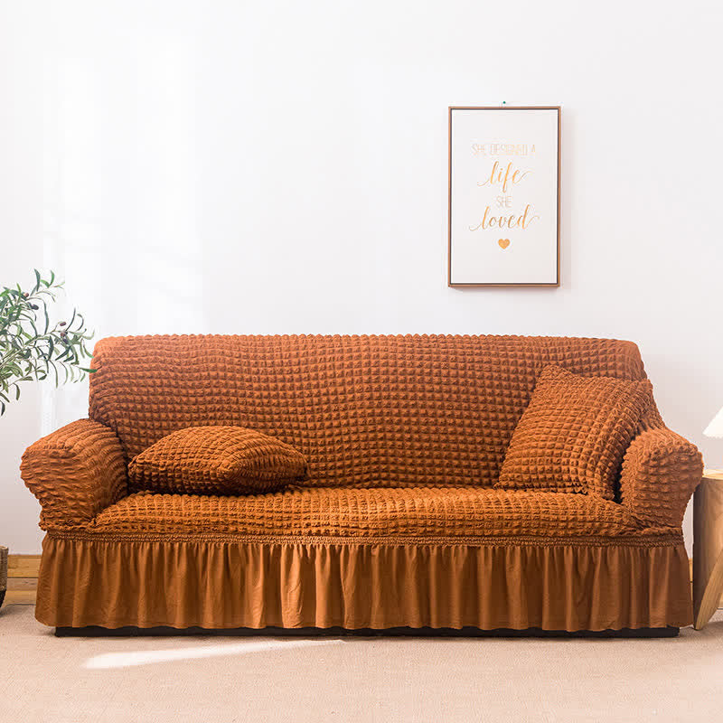 Simple Style Ruffled Elastic Sofa Cover - Caramel - 1pc Pillowcase: 40cm x 40cm - image 22