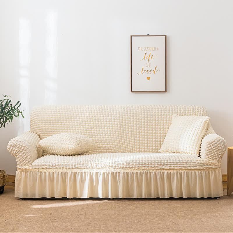 Simple Style Ruffled Elastic Sofa Cover - Beige - 1pc Pillowcase: 40cm x 40cm - image 25
