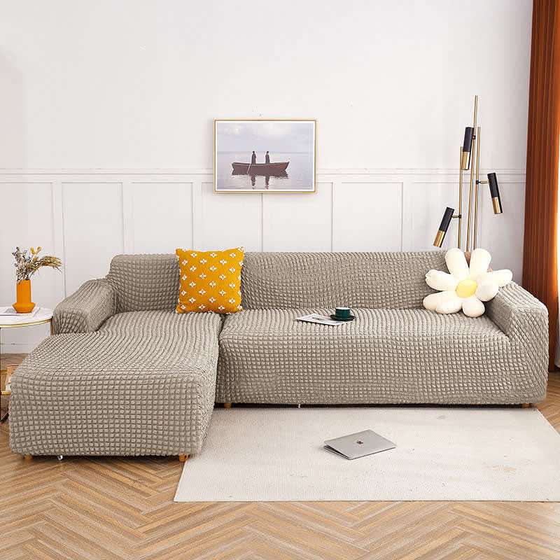 Ownkoti Pure Color Seersucker Stretchable Sofa Cover - Brown - 4-Seater 92" - 118" (235cm - 300 cm) - image 0