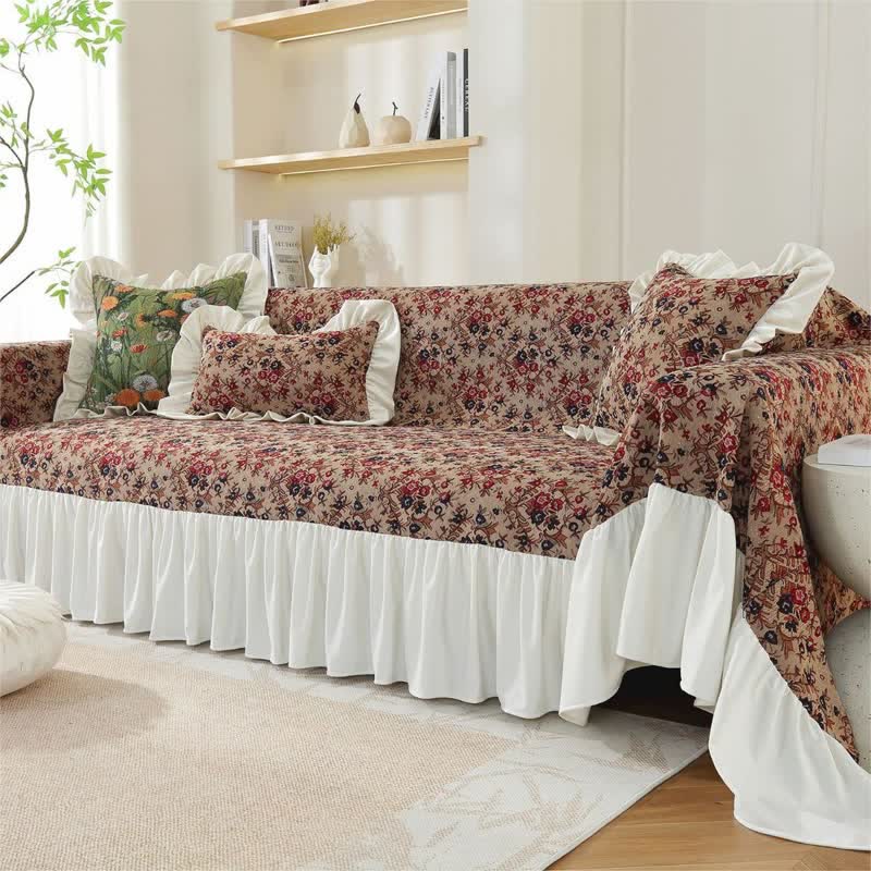 Ruffled Vintage Floral Sofa Cover - image 3