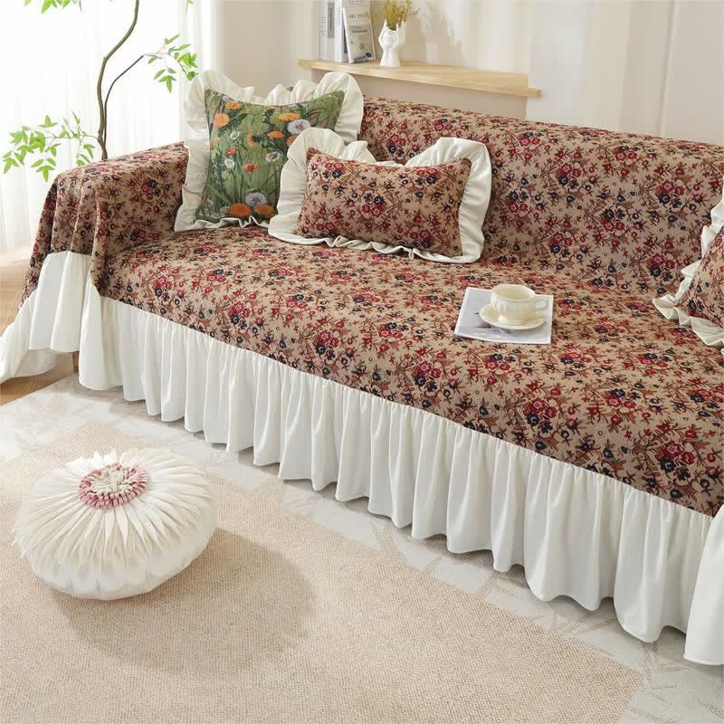Ruffled Vintage Floral Sofa Cover - image 4