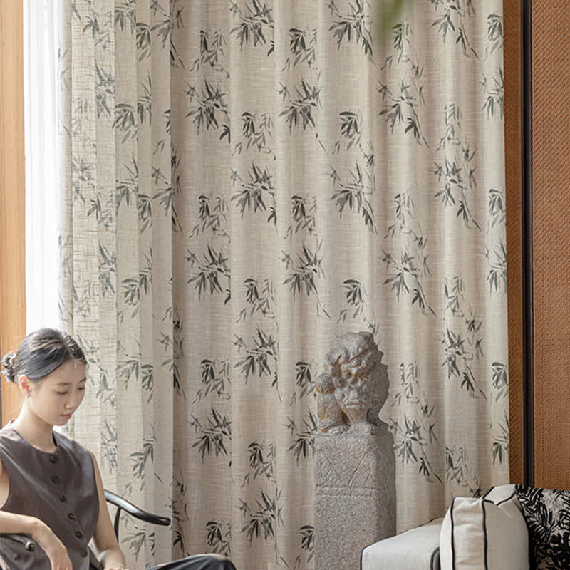 Bird and Plant Print Sheer Linen Gauze Curtains – Lightweight Decorative Window Drapes