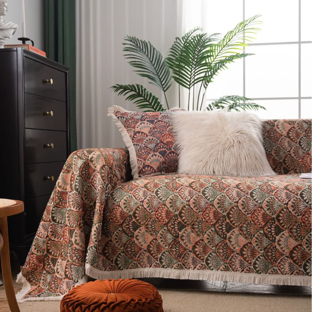 Art Deco-Inspired Tapestry Sofa Throw - Elegant Retro Design