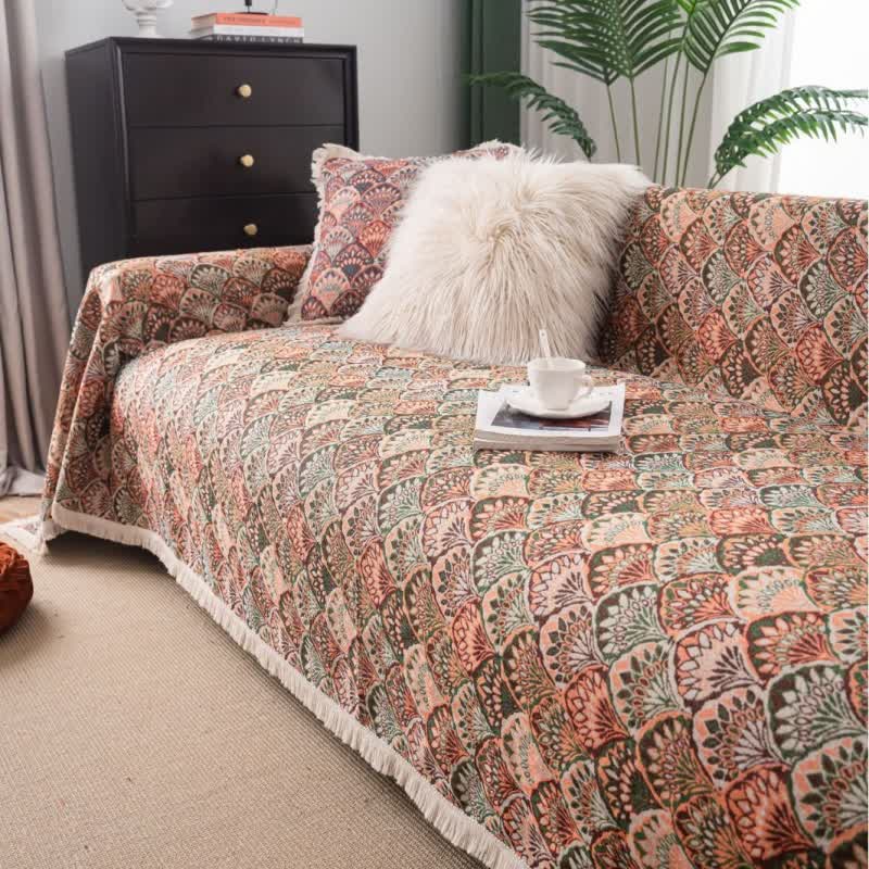 Art Deco-Inspired Tapestry Sofa Throw - Elegant Retro Design