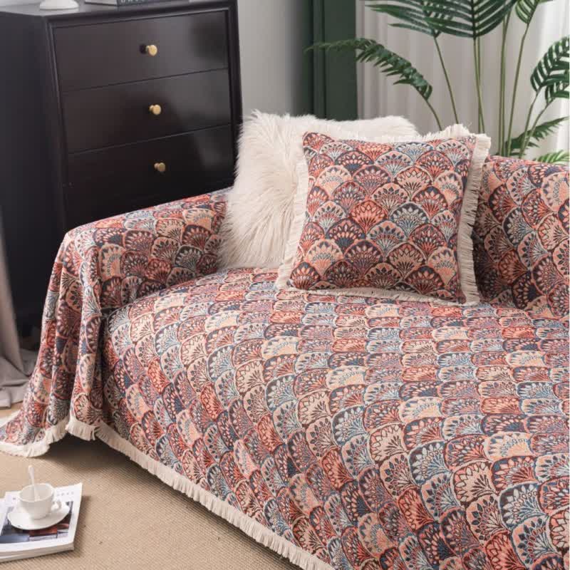 Art Deco-Inspired Tapestry Sofa Throw - Elegant Retro Design