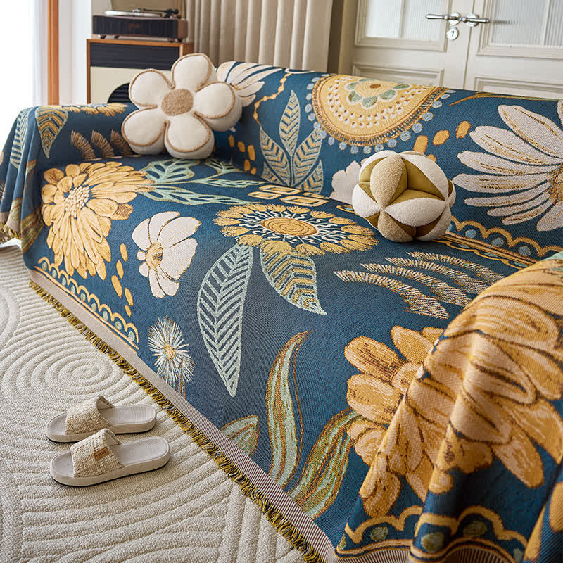 Retro Wildflower Sofa Throw Blanket - 71" x 134" - image 1