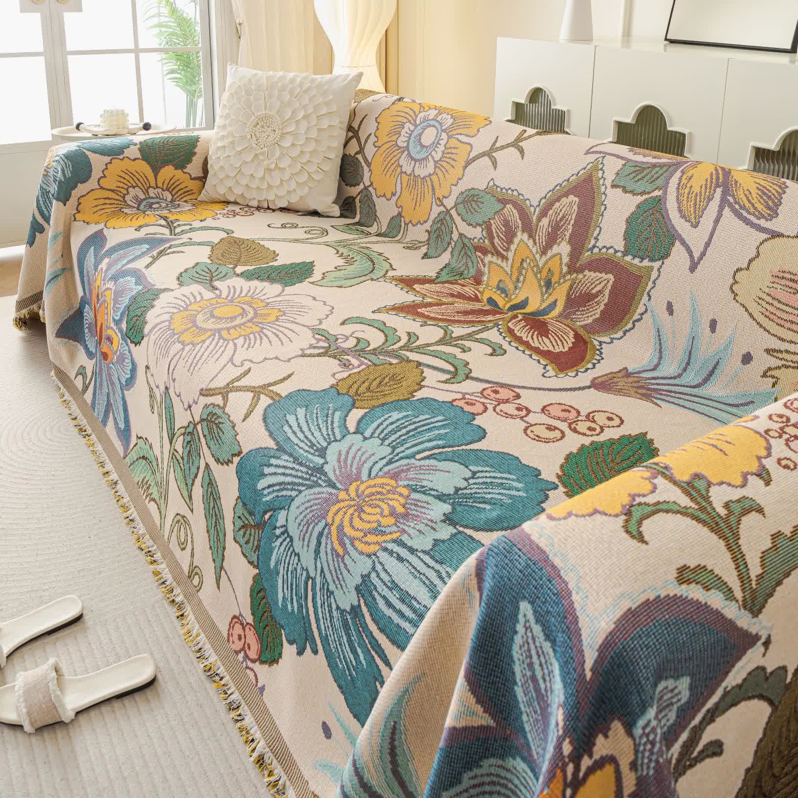 Chenille Jacquard Floral Sofa Throw Blanket - 71" x 134" - image 1