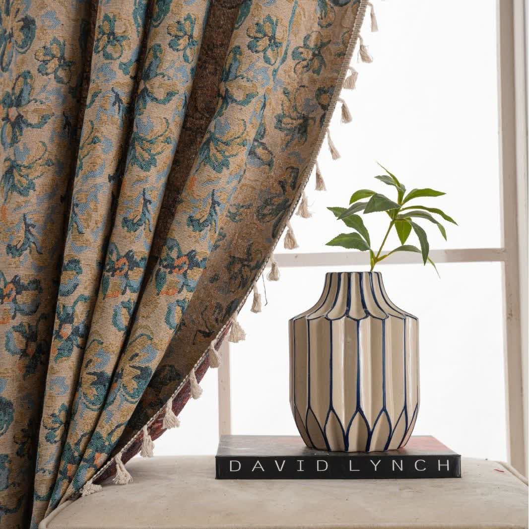 Ownkoti Rustic Blue Floral Light Filtering Curtain - image 3