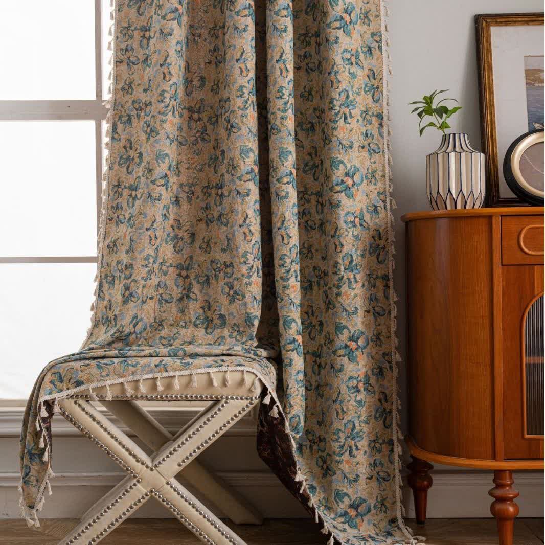 Ownkoti Rustic Blue Floral Light Filtering Curtain - image 0