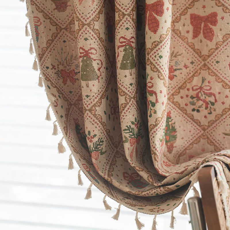 Christmas Tree & Bow Print Holiday Curtain - image 4