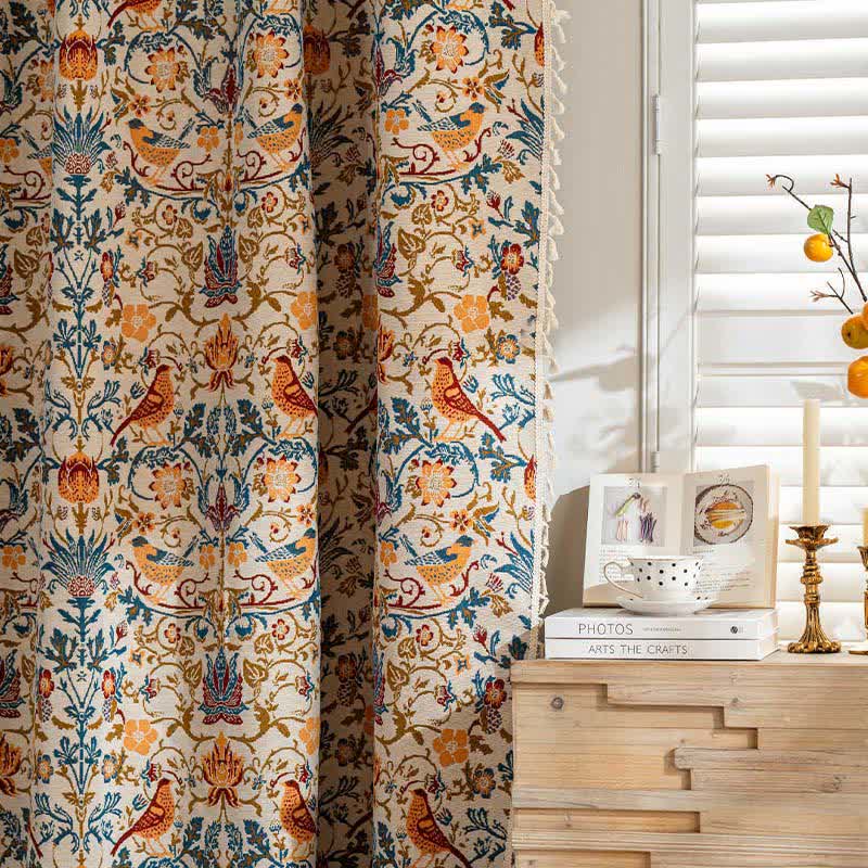 Vintage Botanical Bird Tassel Curtain - image 3