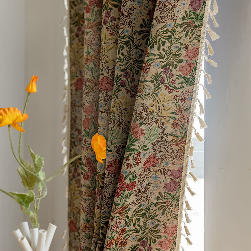 Painterly Vintage Floral Tassel Curtain - image 6