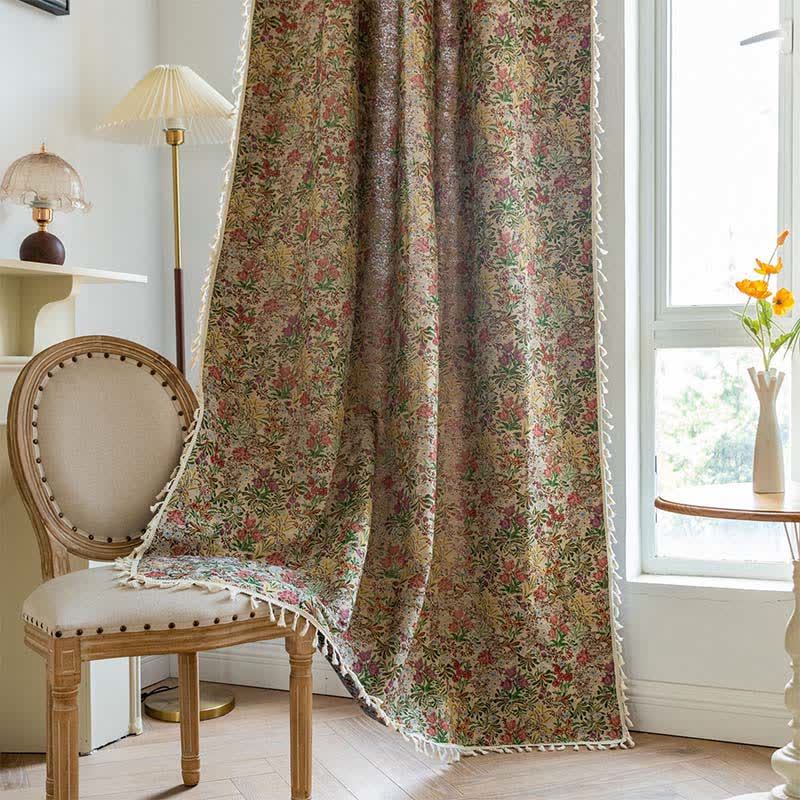 Painterly Vintage Floral Tassel Curtain - image 3