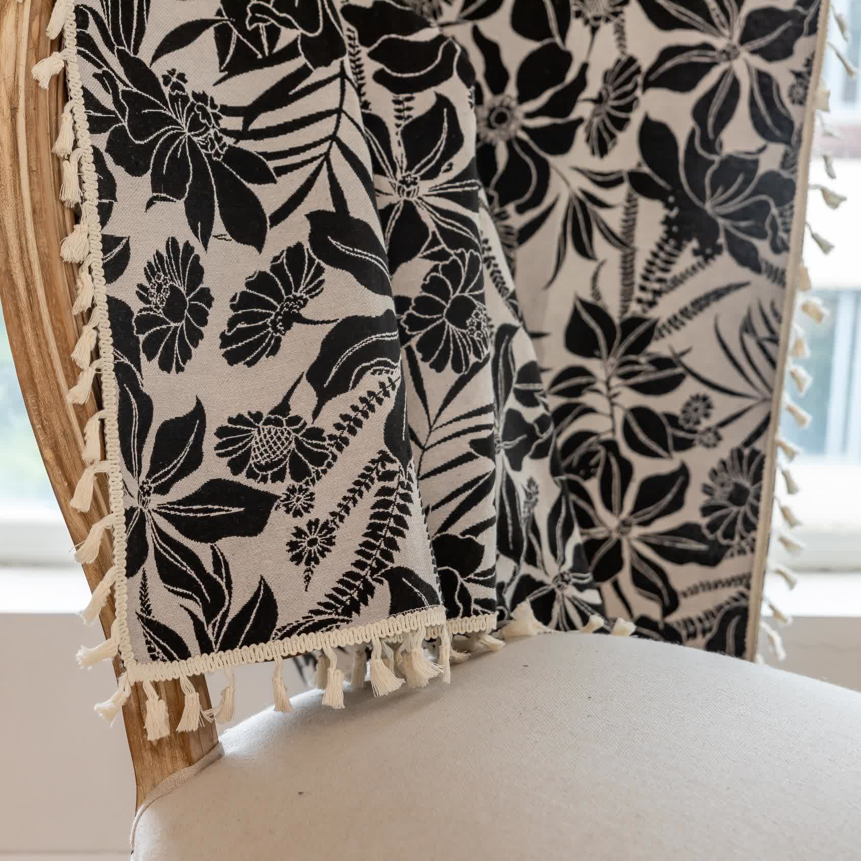 Vintage Black Floral Tassel Curtain - image 8