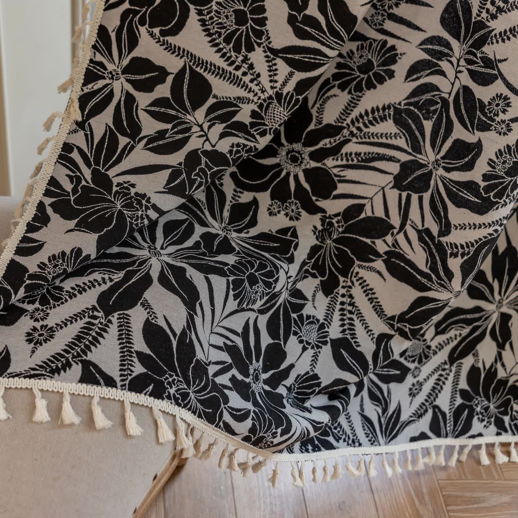 Vintage Black Floral Tassel Curtain - image 9