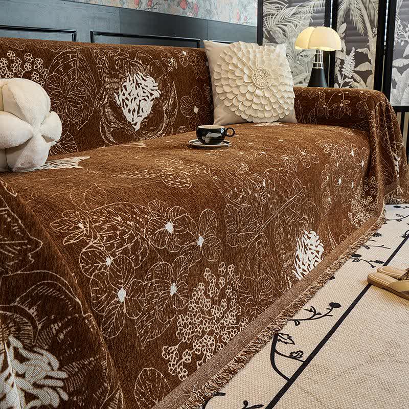 Rustic Floral Reversible Sofa Throw Blanket - Brown - 71" x 134" - image 0