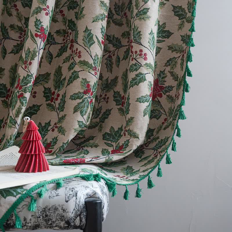 Christmas-inspired Holly Leaf Tassel Curtain - image 7