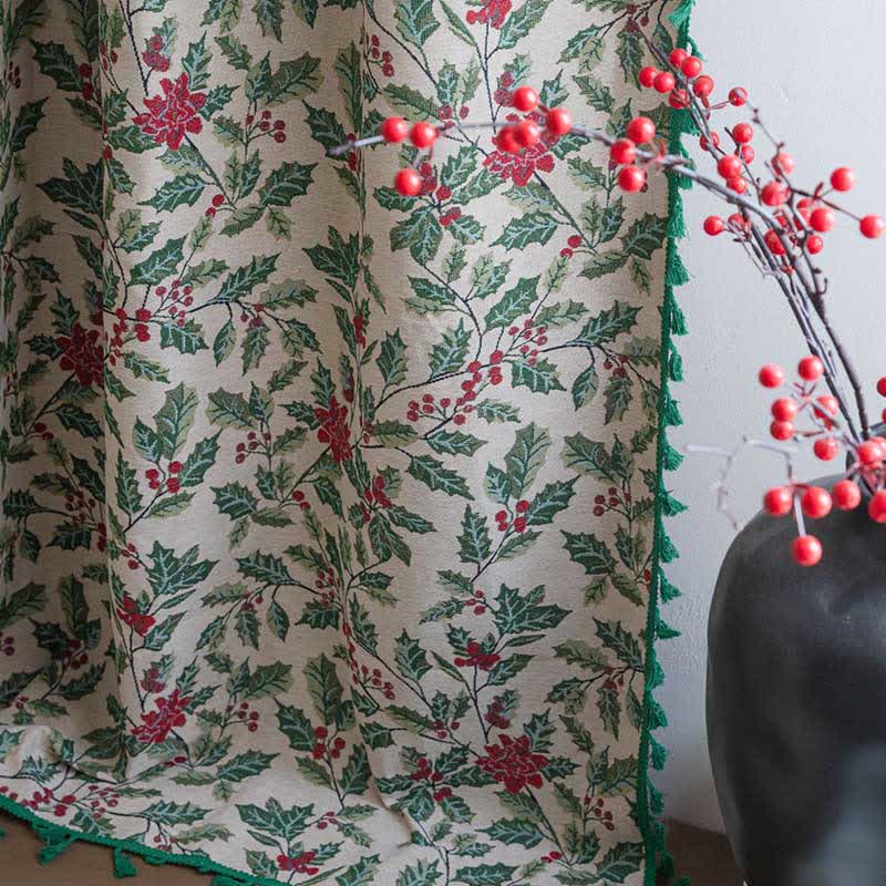 Christmas-inspired Holly Leaf Tassel Curtain - image 5