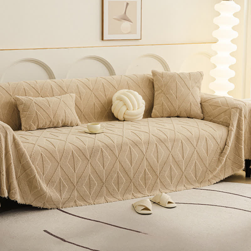 Simple Diamond Texture Sofa Throw Blanket - Brown - 71" x 134" - image 5