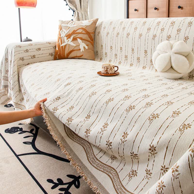 Ownkoti Striped Floral Chenille Sofa Throw Blanket - image 3