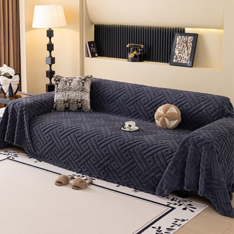 Modern Geometric Striped Polyester Plush Throw Blanket