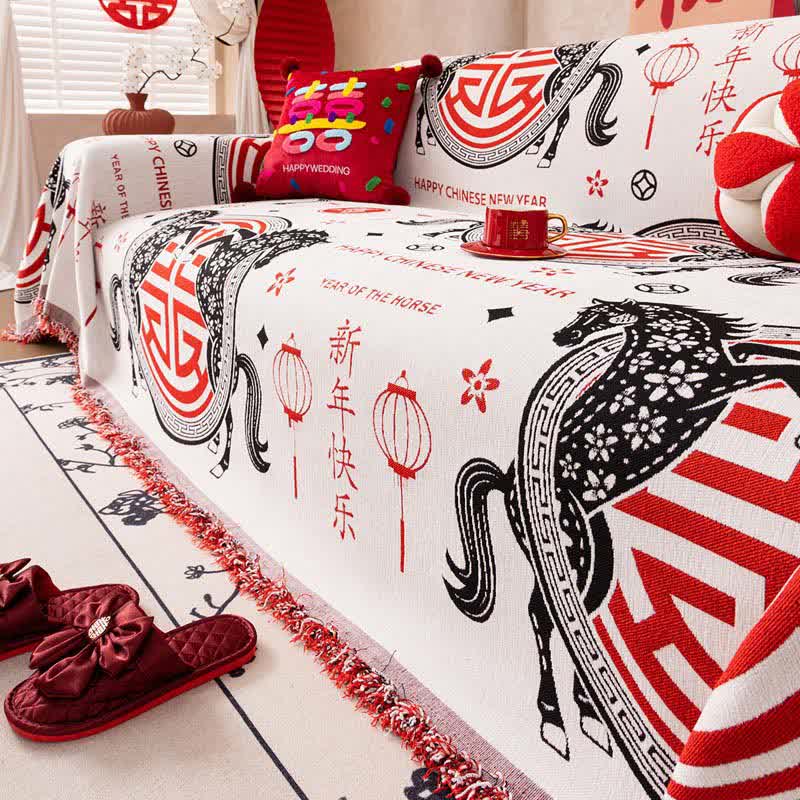 Ownkoti Full Coverage Chenille Horse Zodiac Sofa Cover - 71" x 181" - image 0