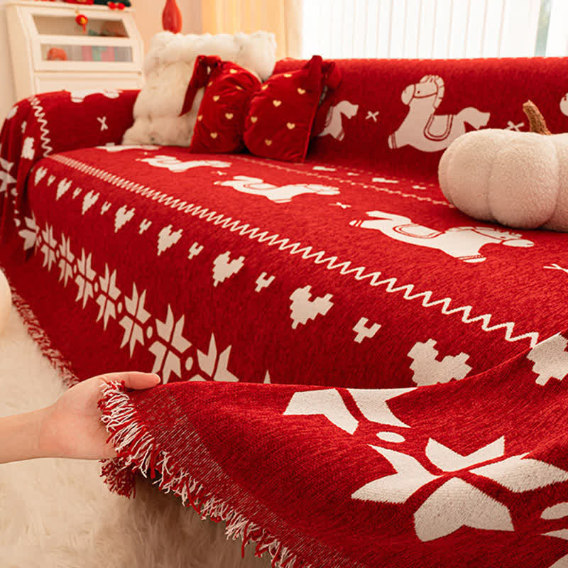 Ownkoti New Year Chenille Sofa Cover with Lucky Horse - image 3