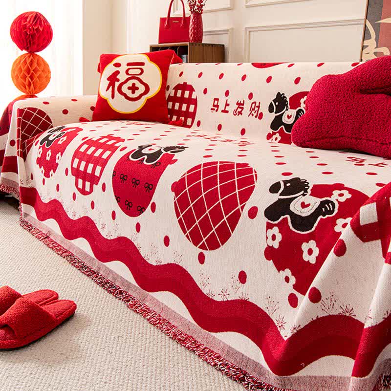 Ownkoti Anti-Slip Zodiac Horse Chenille Couch Throw - 71" x 181" - image 0