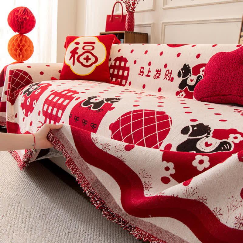 Ownkoti Anti-Slip Zodiac Horse Chenille Couch Throw - image 5