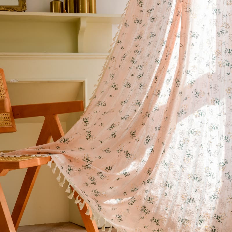 Ownkoti Refresh Floral Tassel Cotton Sheer Curtain - Pink - 55"W x 102"L - image 8
