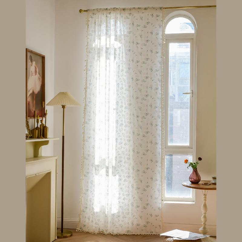 Ownkoti Refresh Floral Tassel Cotton Sheer Curtain - image 2