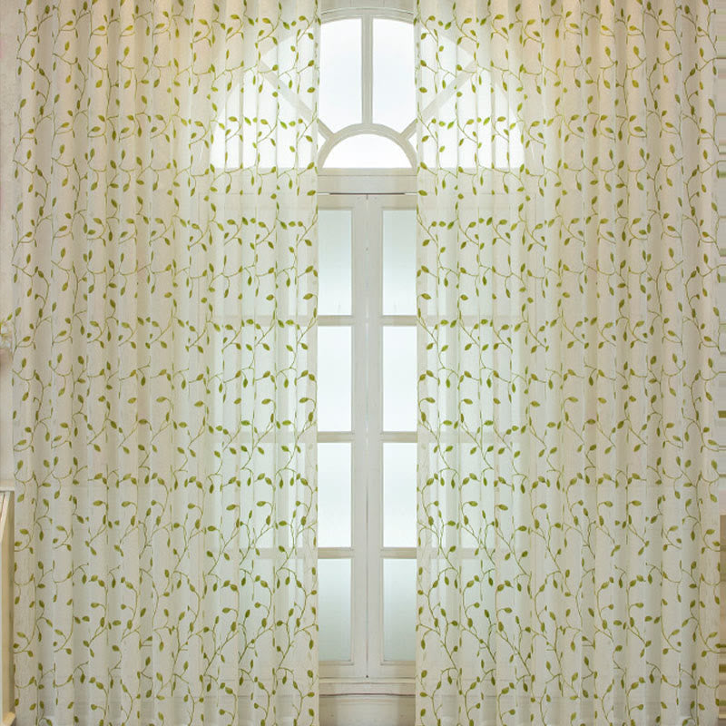 Ownkoti Cottage Style Green Leaf Sheer Curtain - image 4