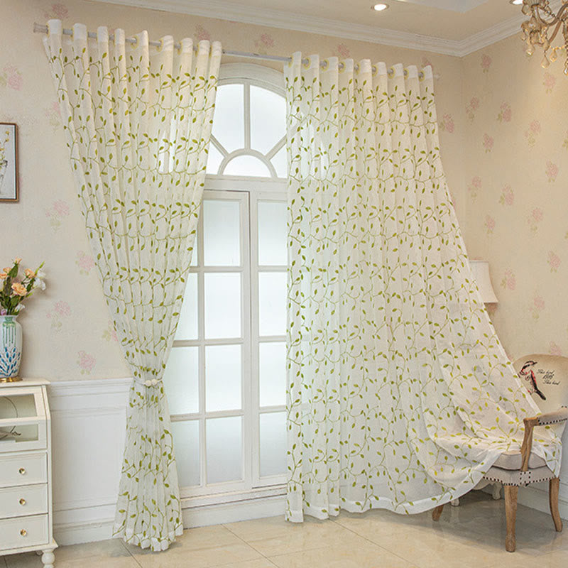 Ownkoti Cottage Style Green Leaf Sheer Curtain - image 2