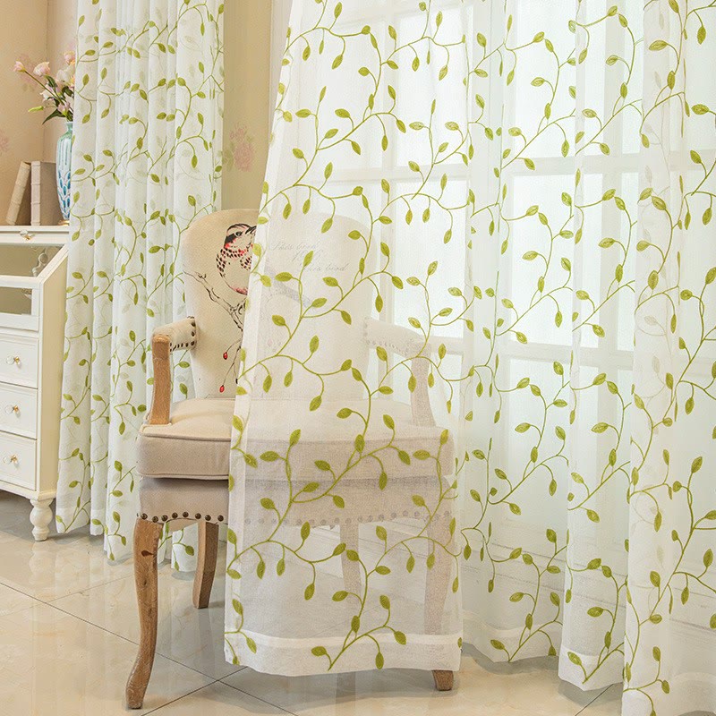 Ownkoti Cottage Style Green Leaf Sheer Curtain - 55"W x 102"L - image 0