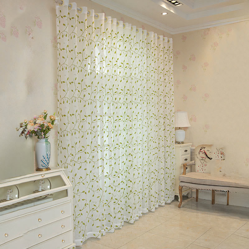 Ownkoti Cottage Style Green Leaf Sheer Curtain - image 3