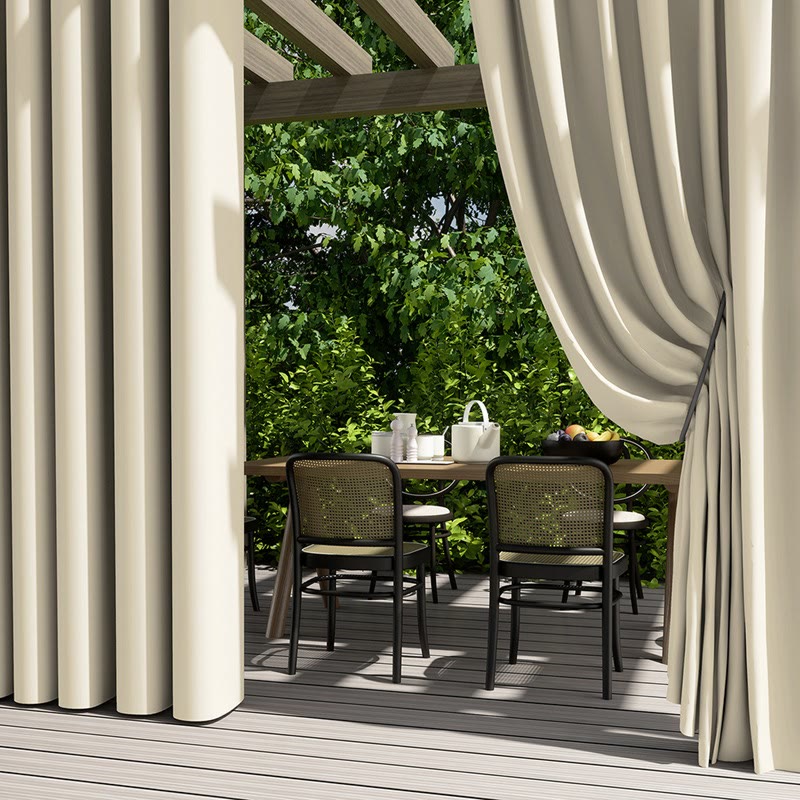 Ownkoti Outdoor Waterproof Solid Color Curtain - Beige - 55"W x 102"L - image 6