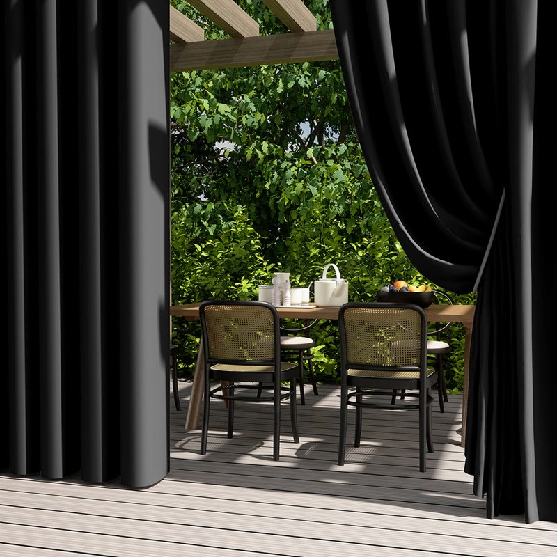 Ownkoti Outdoor Waterproof Solid Color Curtain - Black - 55"W x 102"L - image 5