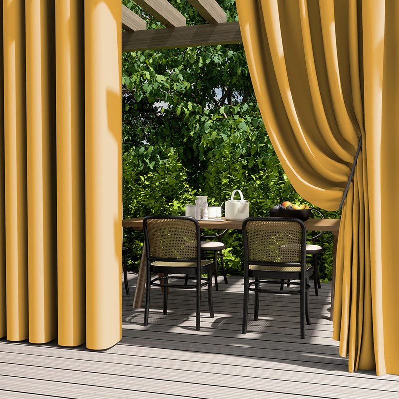 Ownkoti Outdoor Waterproof Solid Color Curtain - Yellow - 55"W x 102"L - image 2
