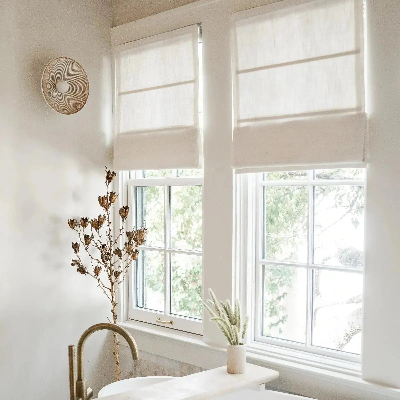 Liz Linen Blend Roman Shade Cordless - Wooden Headrail- -TWOPAGES