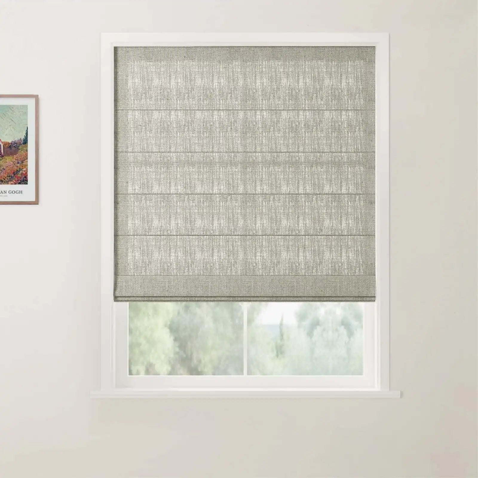 TWOPAGES Patti Linen Flat Fold Roman Shade Cordless