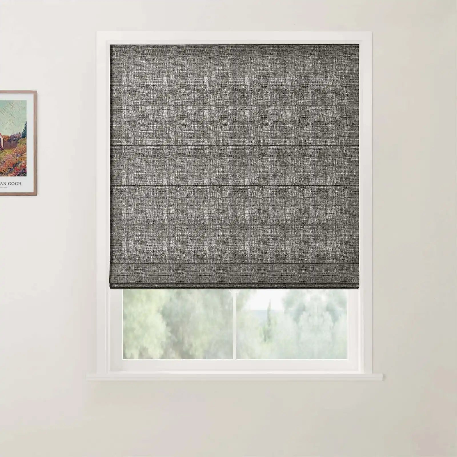 TWOPAGES Patti Linen Flat Fold Roman Shade Cordless