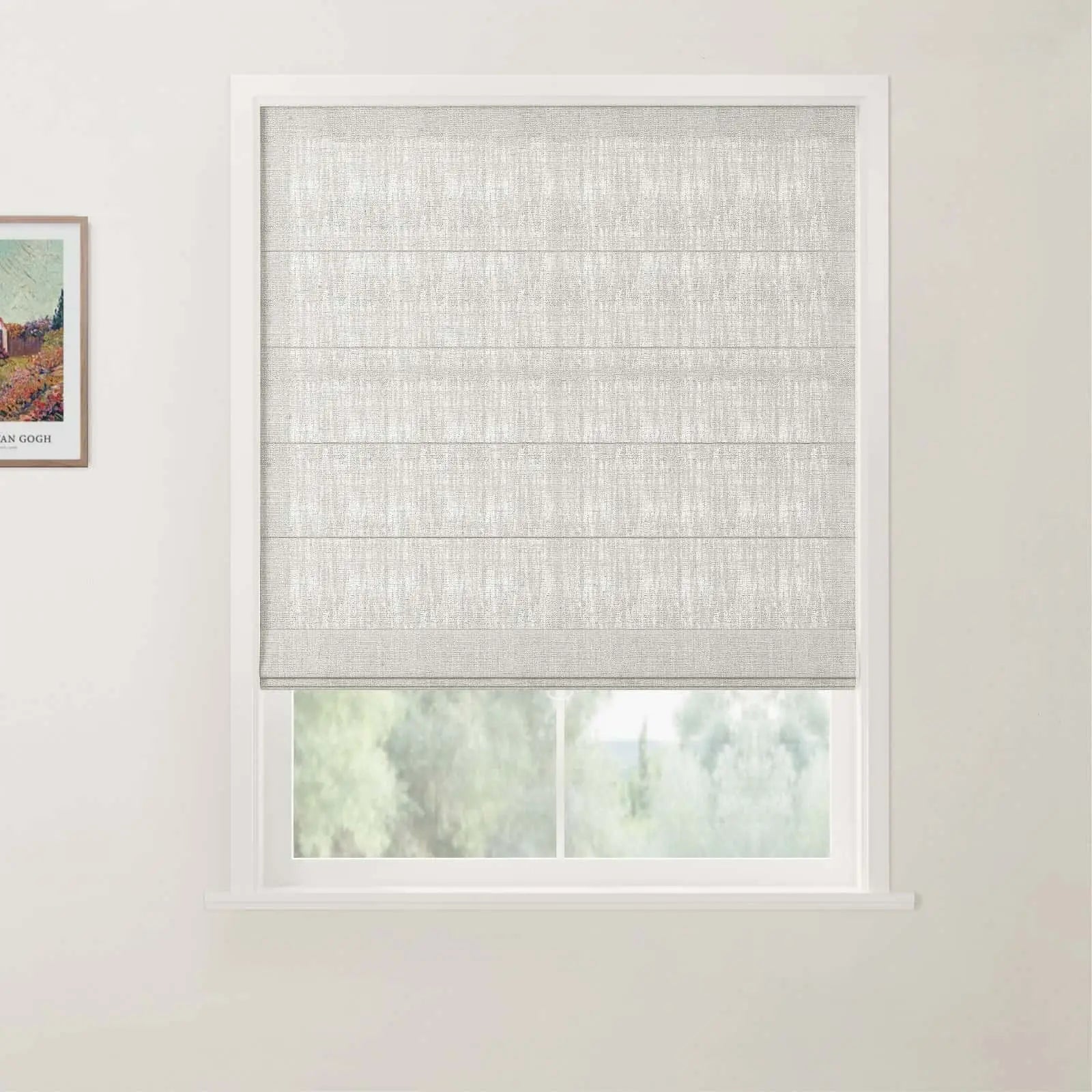 TWOPAGES Patti Linen Flat Fold Roman Shade Cordless