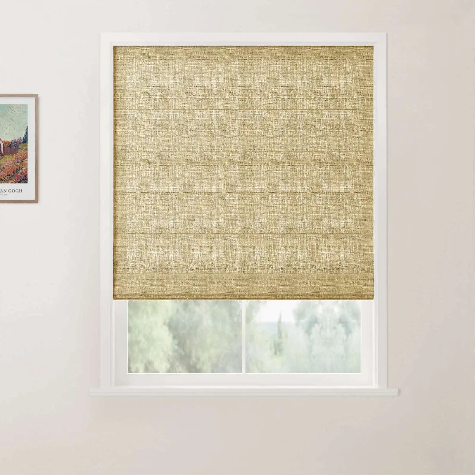 TWOPAGES Patti Linen Flat Fold Roman Shade Cordless