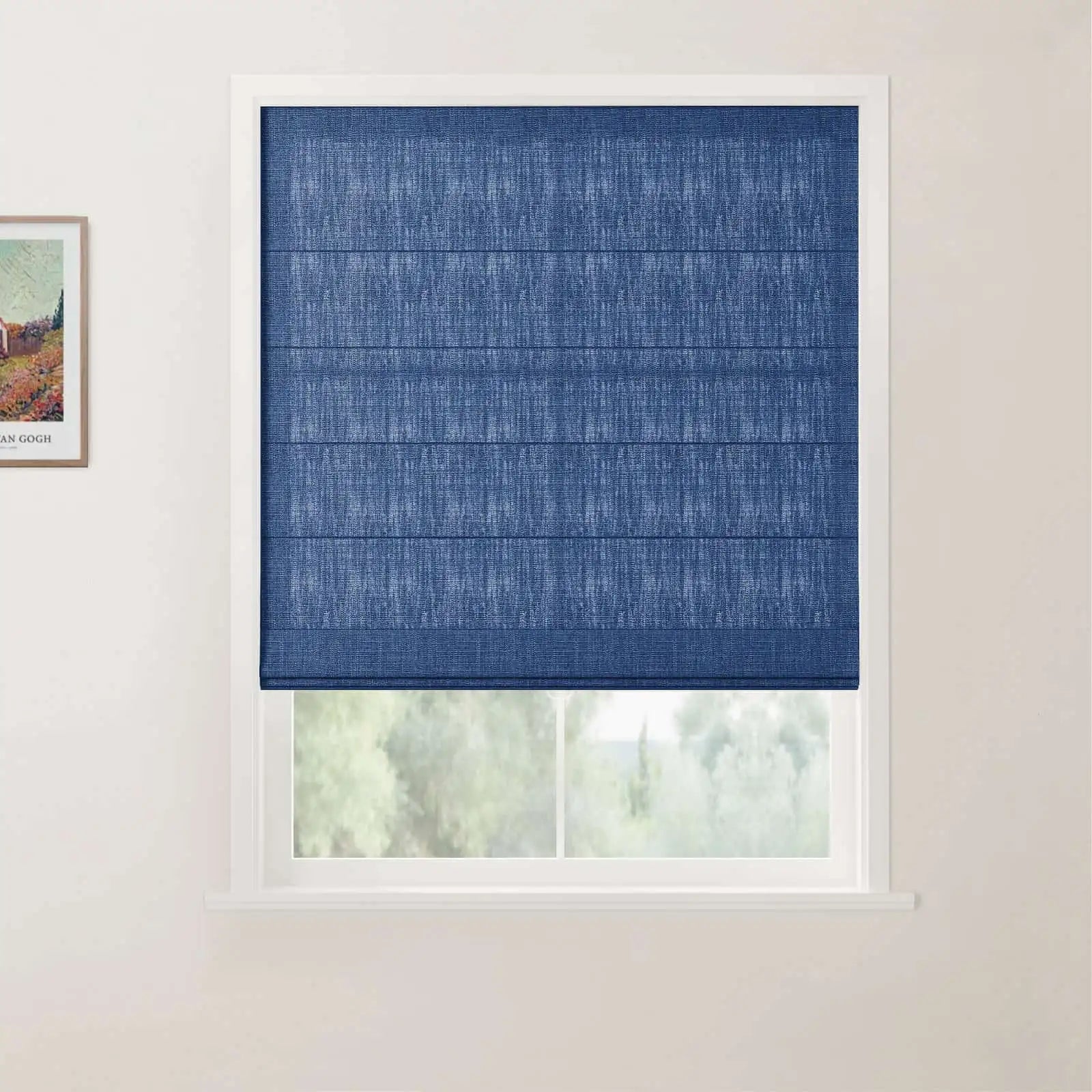 TWOPAGES Patti Linen Flat Fold Roman Shade Cordless