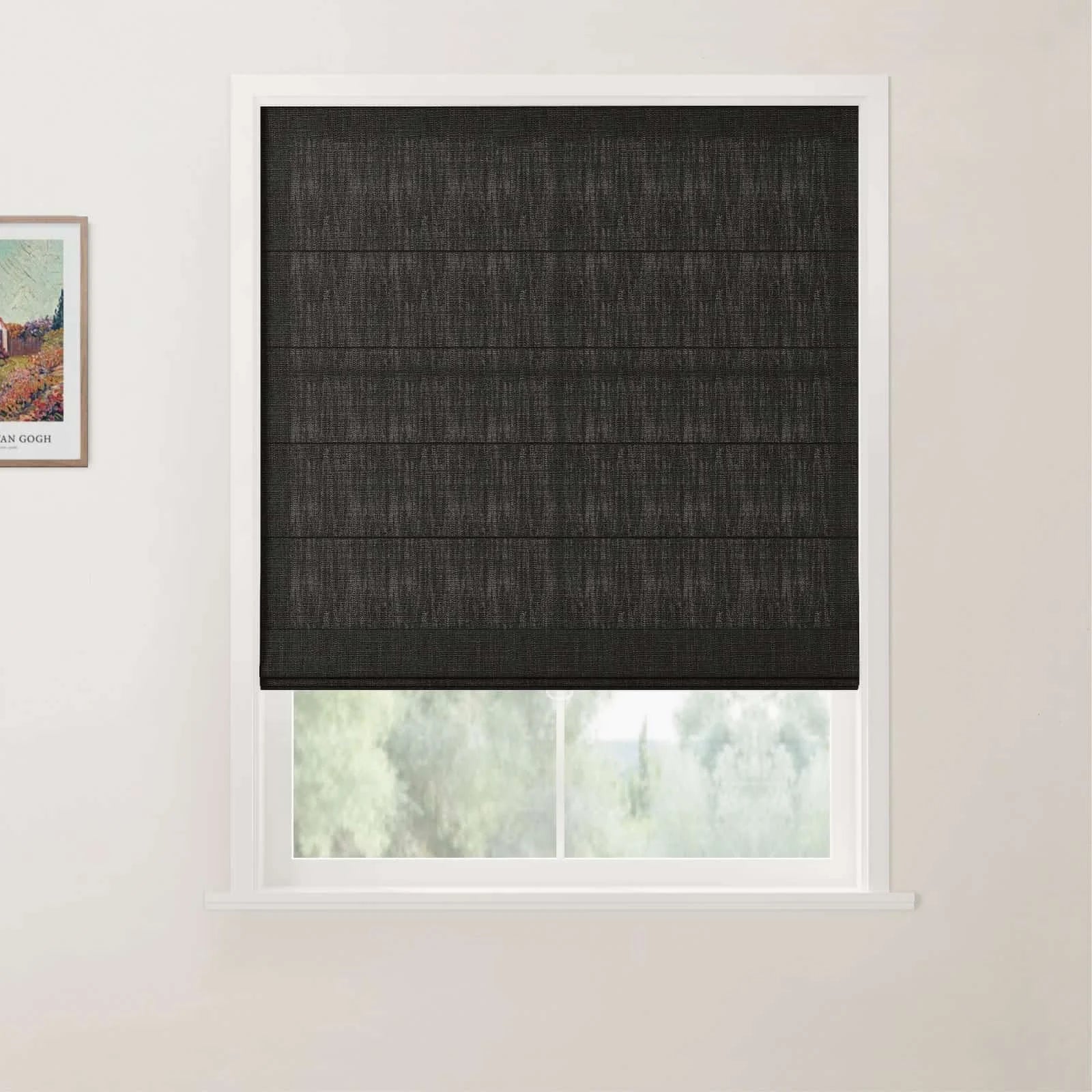 TWOPAGES Patti Linen Flat Fold Roman Shade Cordless