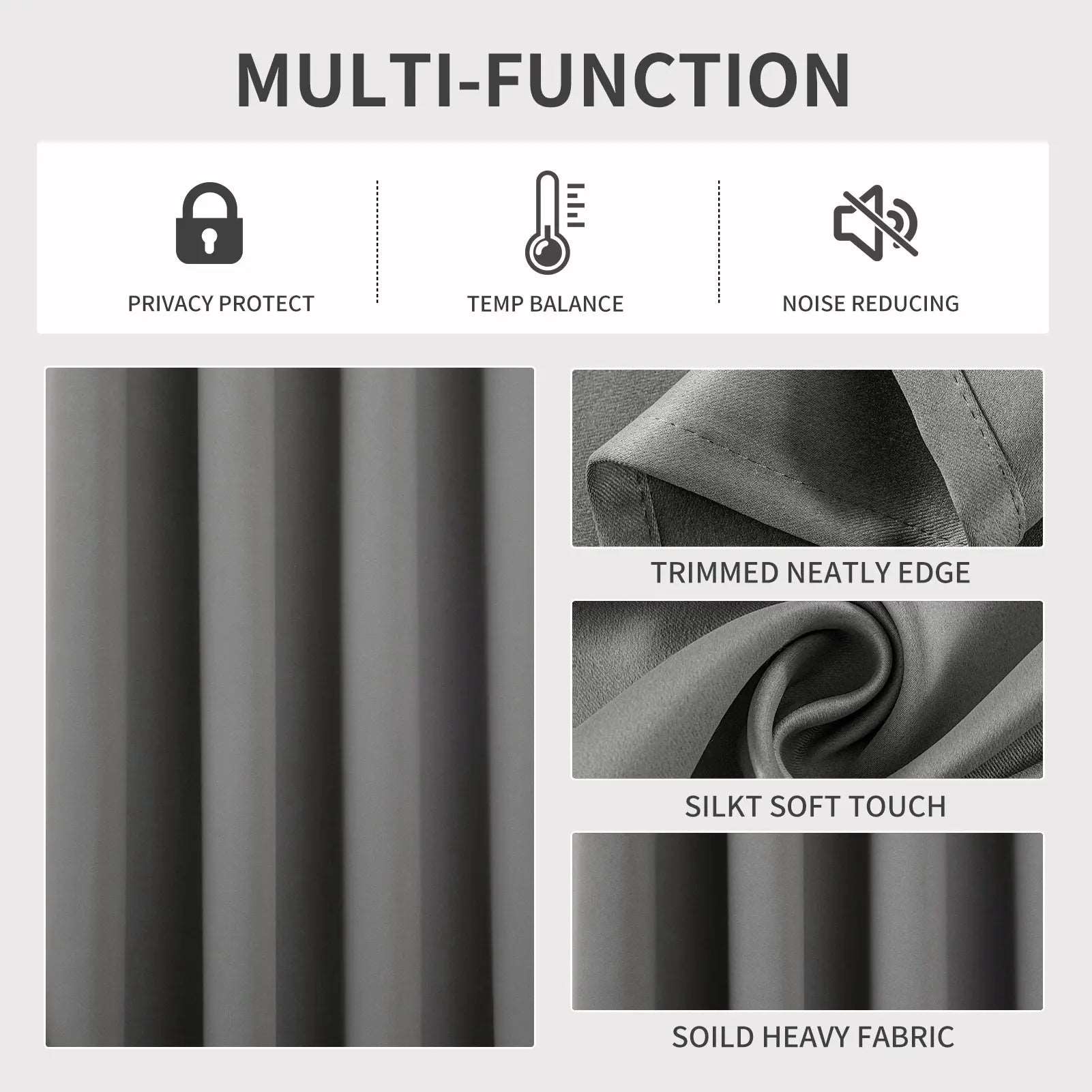 Joydeco blackout curtains: privacy, temp balance, noise reduction. Neat edges, soft touch, heavy fabric.