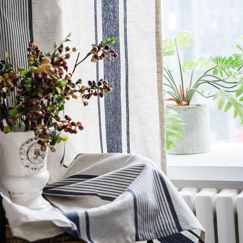 Navy & Beige Striped Semi-Blackout Curtains