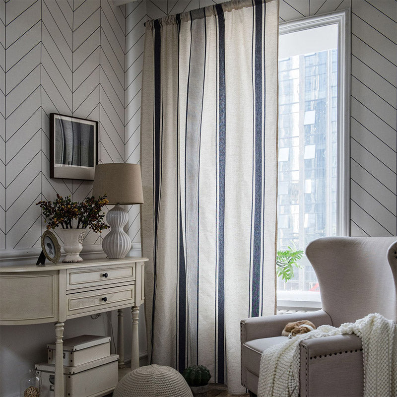 Navy & Beige Striped Semi-Blackout Curtains