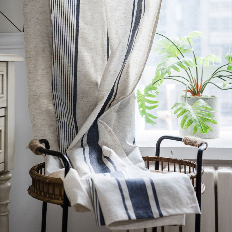 Navy & Beige Striped Semi-Blackout Curtains