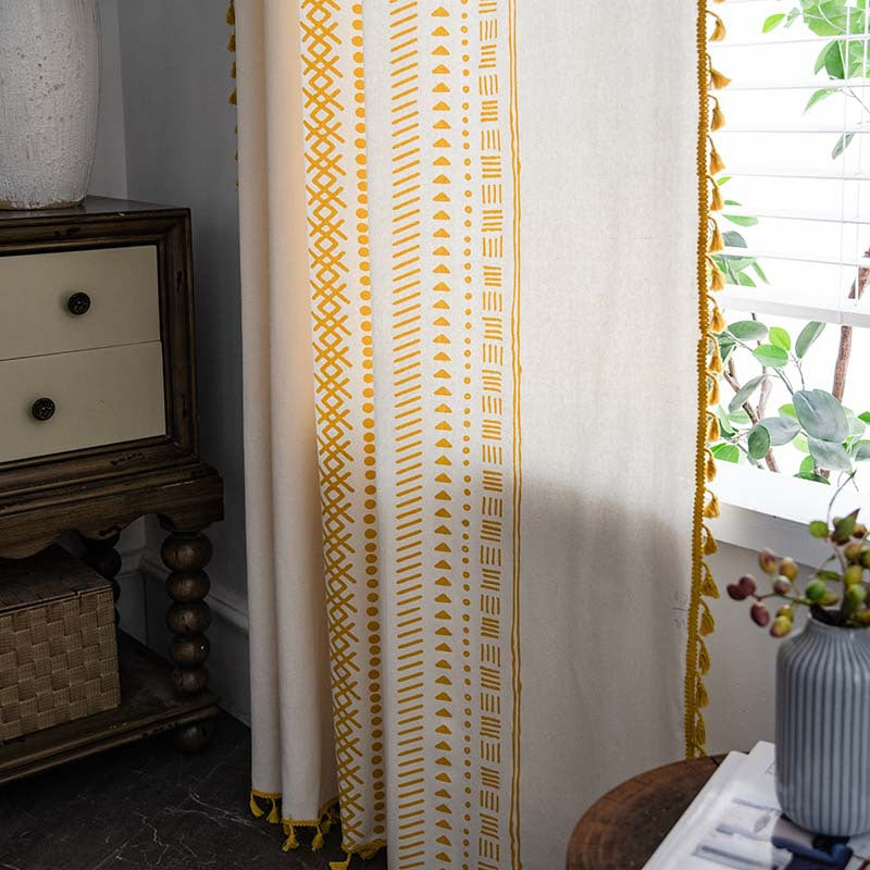 Bohemian Geometric Cotton Semi Blackout Curtains